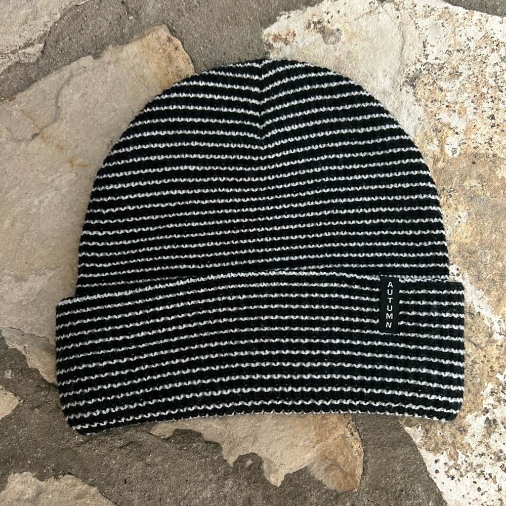Autumn Brand Striped Black and White Beanie NWOT